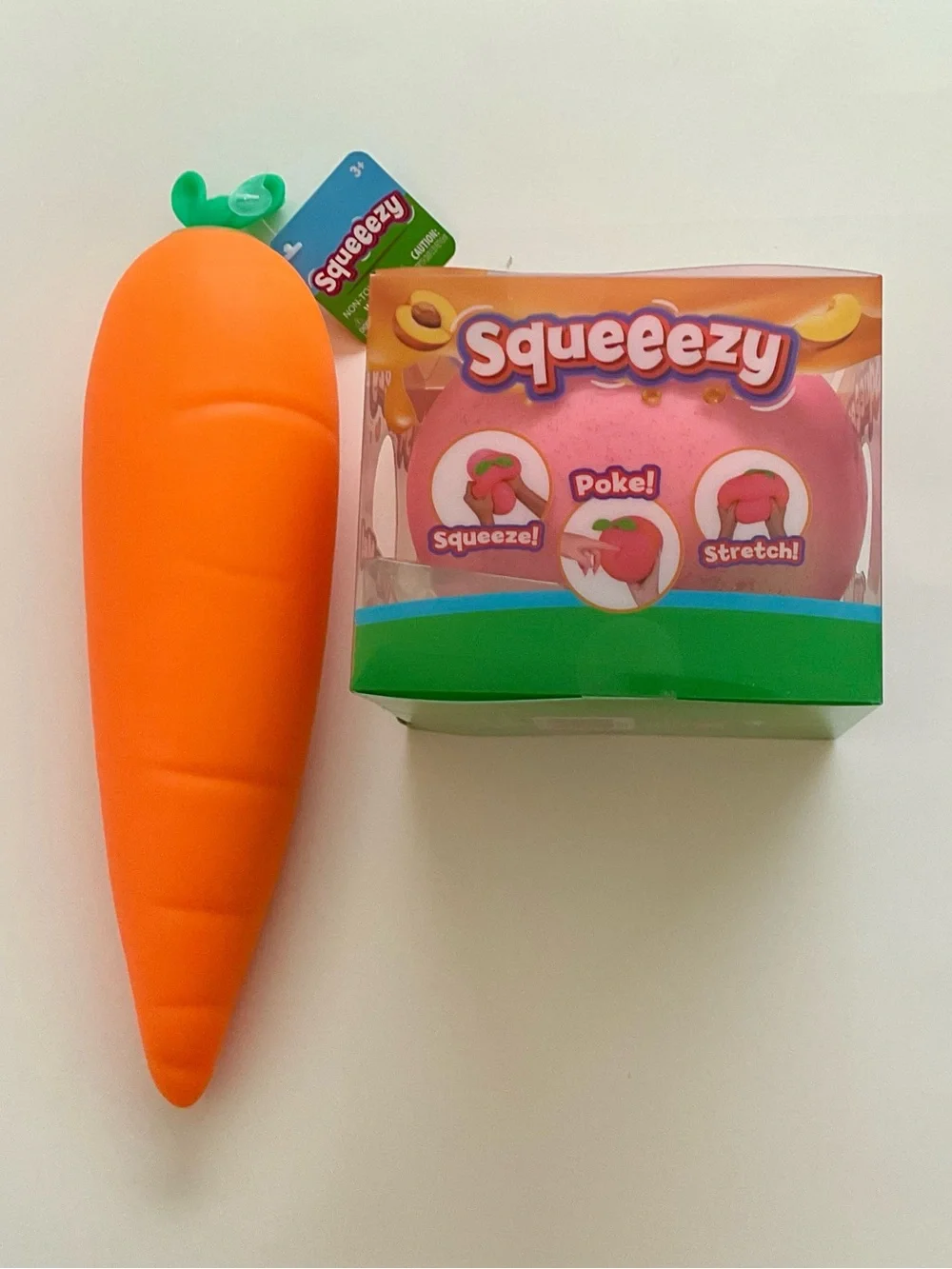 Lot/2 XL Peach Squeezy & XL Carrot Squeezy by Sunny Days Bundle/ 2 Squishies NEW